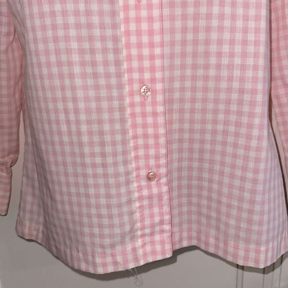 Vintage 70s Catherine Carr Pink & White Check Long Sleeve Polyester/Cotton Shirt - Picture 3 of 9